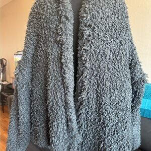 Express Black Textured Shaggy Open Cardigan